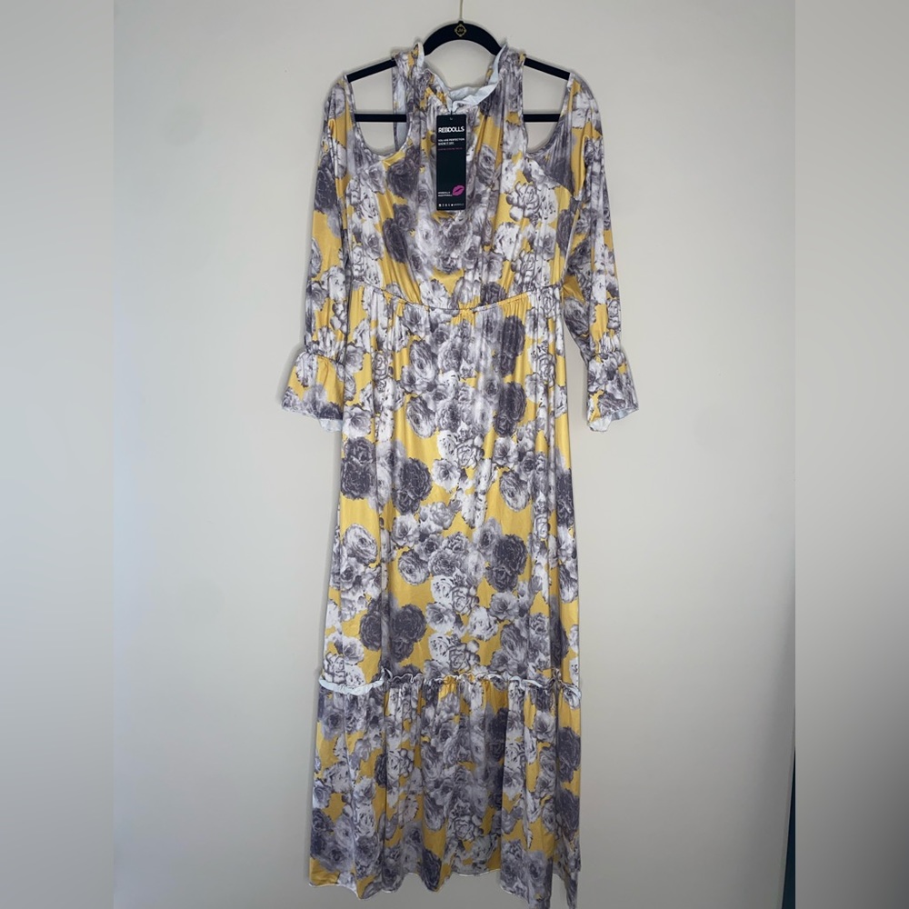 REBDOLLS “Feels Like Destiny” Cold Shoulder Maxi Dress - Yellow 2X